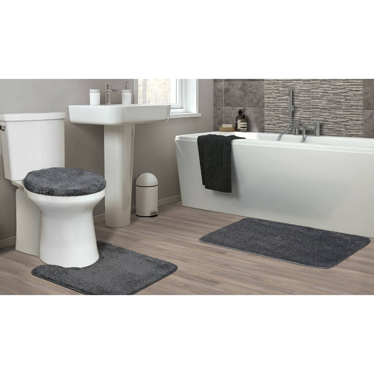 Garland Rug Gramercy 3 Piece Washable Bathroom Rug Set Cinder Gray - Product image 1