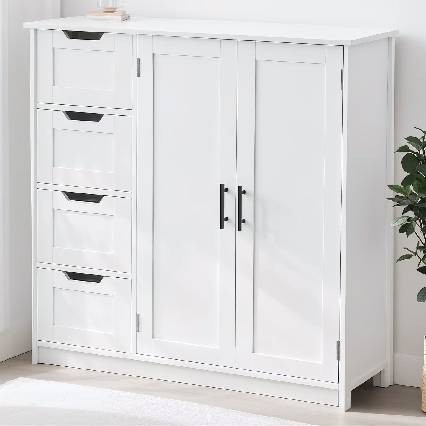 Ktaxon Wooden Bathroom Floor Cabinet with 4 Drawers & 1 Cupboard for Living Room Entryway, White - Product image 1