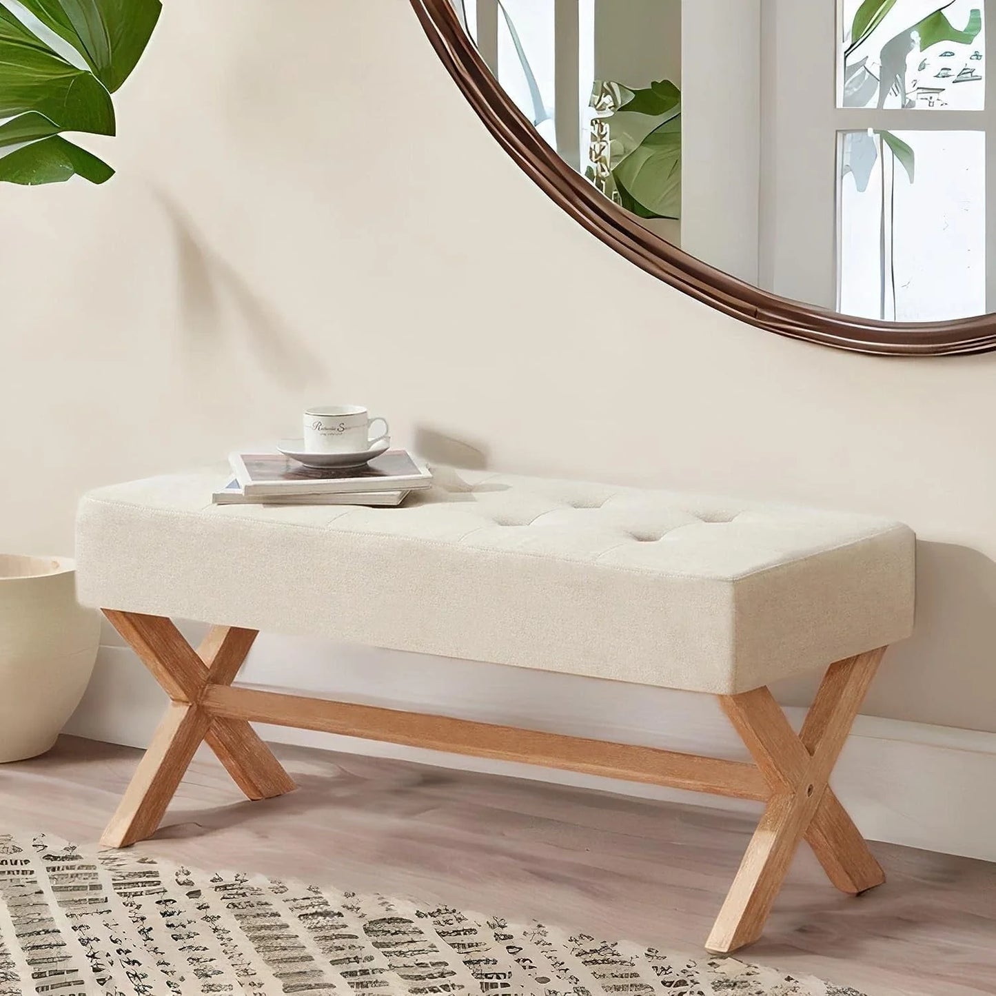 HUIMO Bedroom Bench, 35" Upholstered Entryway Bench & Dining Bench - Product image 5
