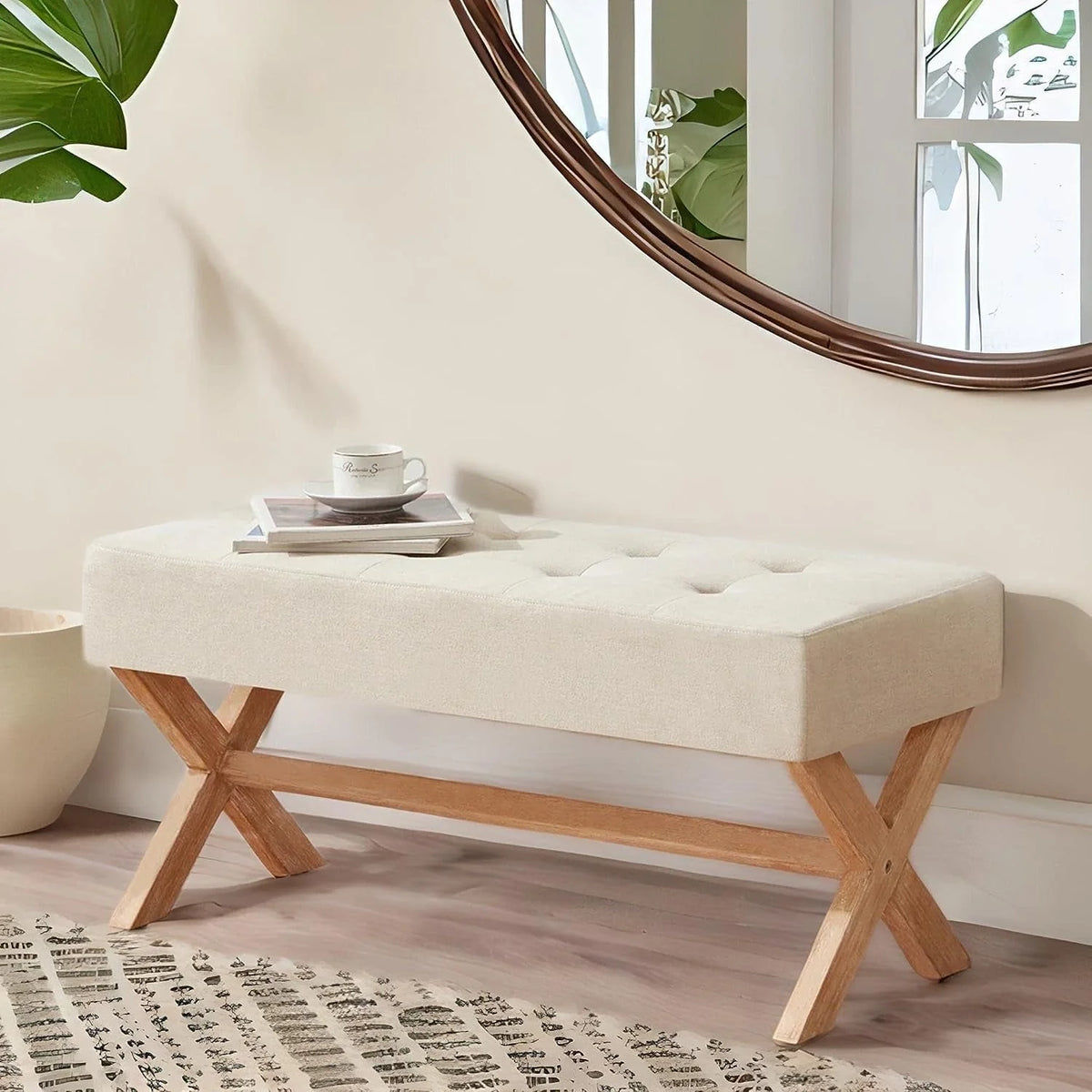 HUIMO Bedroom Bench, 35" Upholstered Entryway Bench & Dining Bench - Product image 5