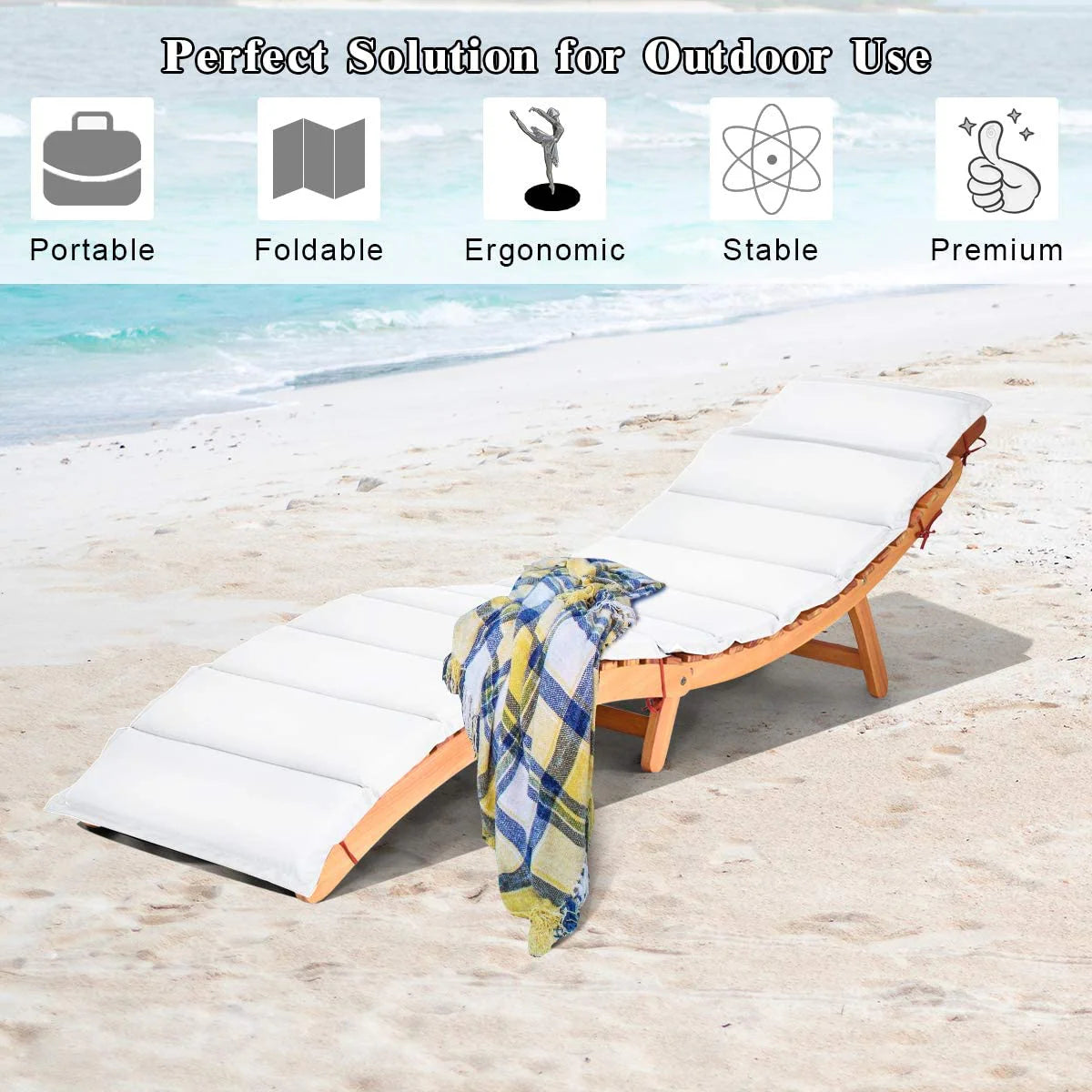 Tangkula Folding Patio Lounge Chair, Solid Eucalyptus Wood Sun Lounger Chair - Product image 7