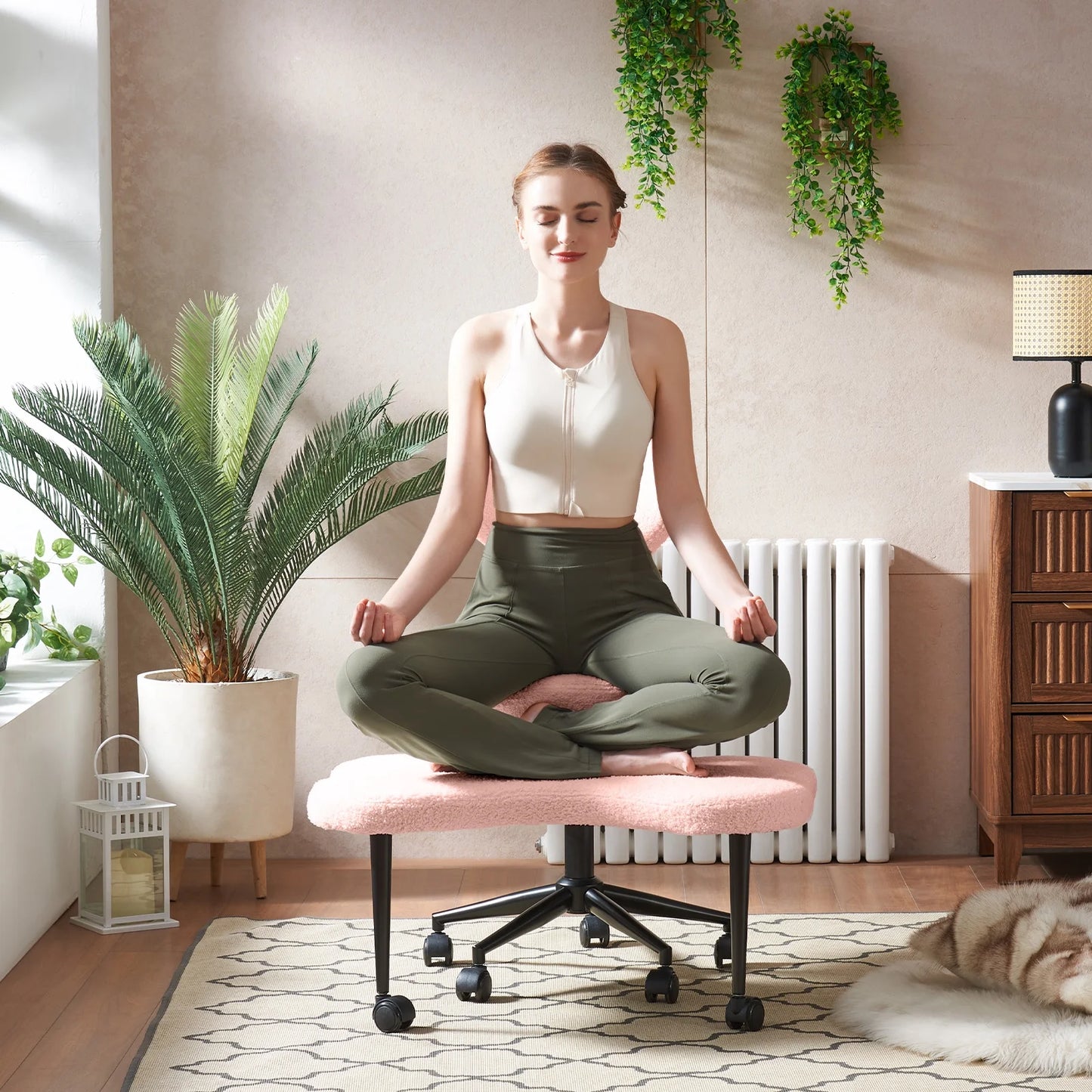 Pinmoco Ergonomic Cross Legged Swivel Chair, Adjustable Height and Teddy Fabric - Product image 26