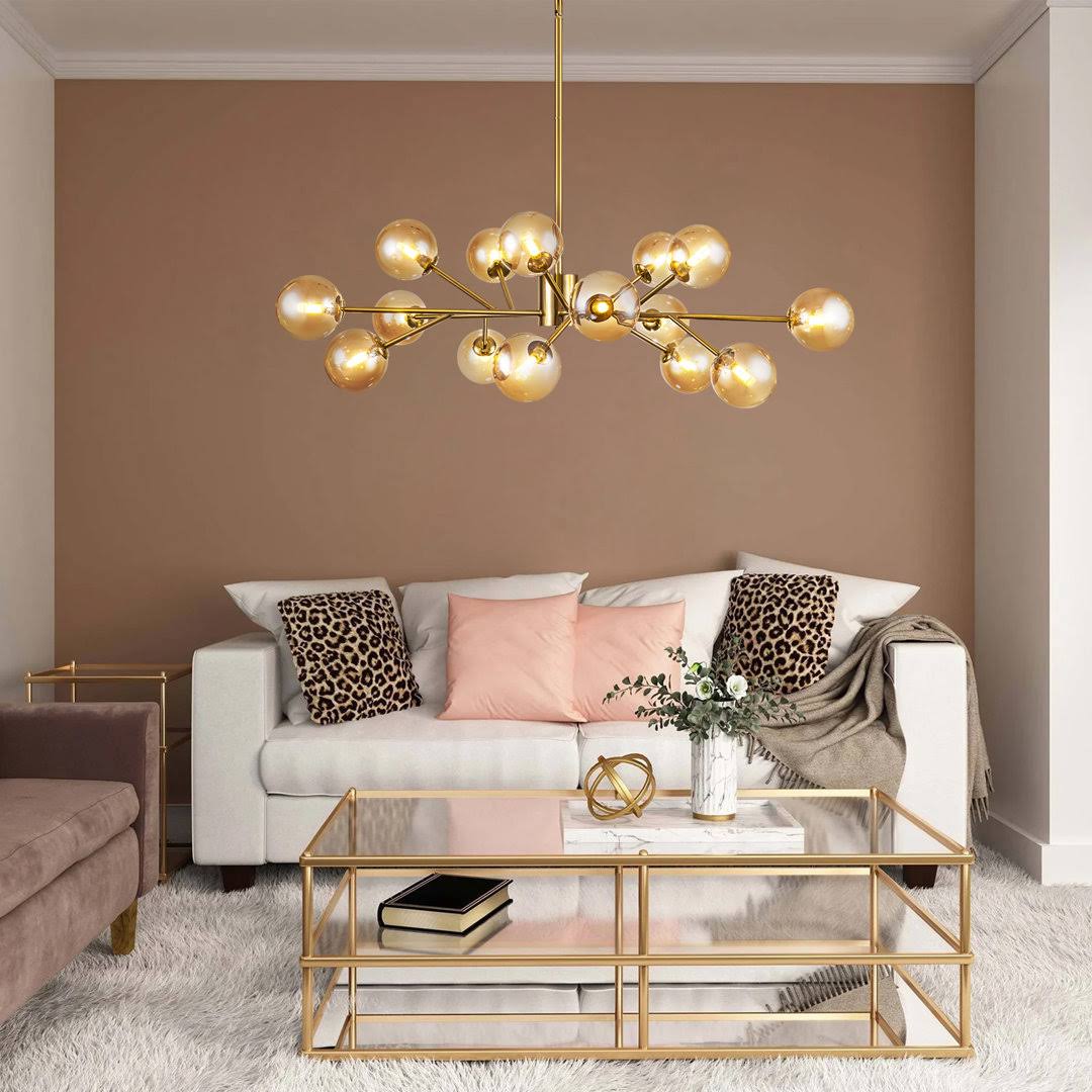 Burness 15 - Light Sputnik Modern Linear Chandelier Wade Logan Finish: Amber, Shade Color: Smoke - Product image 1