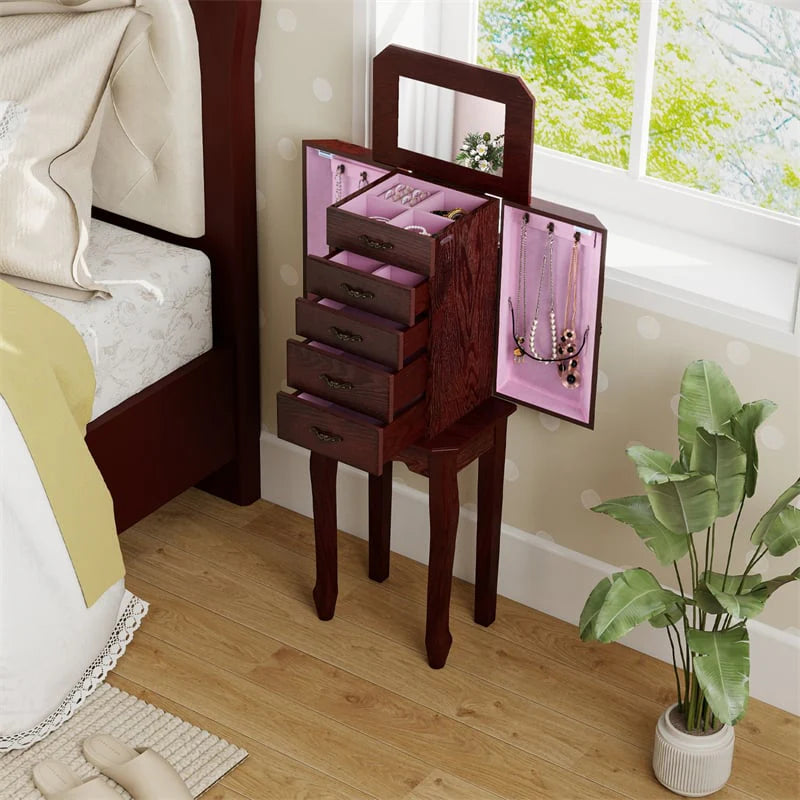 Standing Jewelry Armoire Cabinet with Flip Top Mirror, 4 Drawers, 2 Side Doors & Necklace Hooks - Product image 4