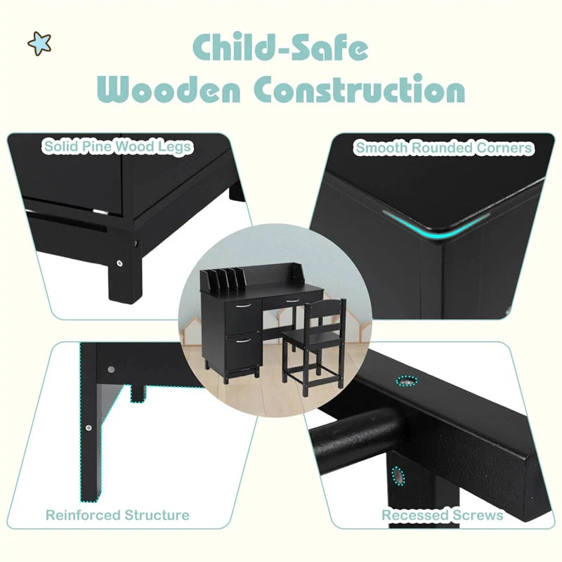 Wooden Kids Desk and Chair Set with Hutch, Storage Drawer & Cabinet - Product image 4