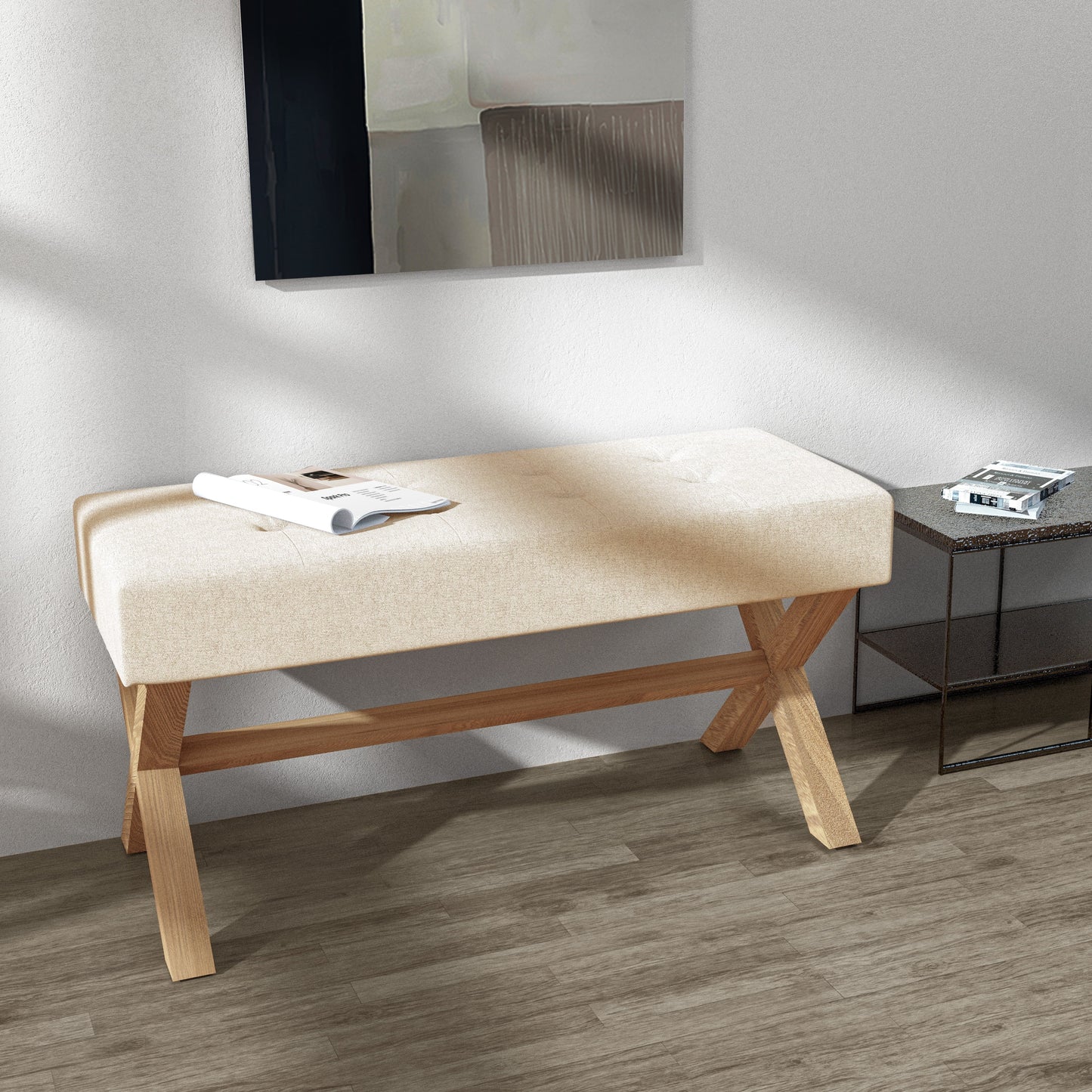 HUIMO Bedroom Bench, 35" Upholstered Entryway Bench & Dining Bench - Product image 3