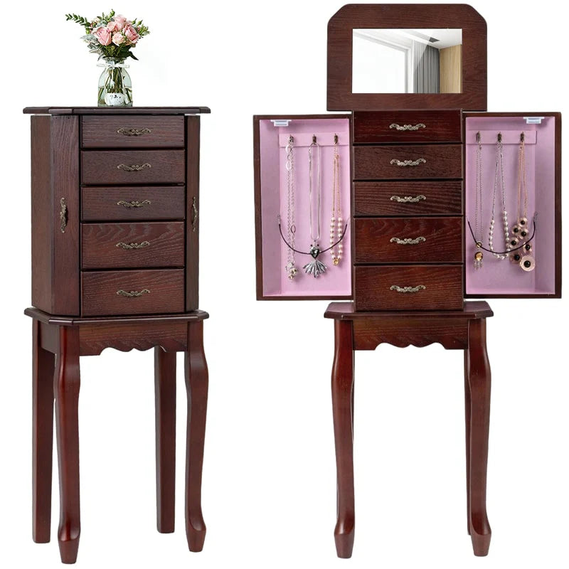 Standing Jewelry Armoire Cabinet with Flip Top Mirror, 4 Drawers, 2 Side Doors & Necklace Hooks - Product image 11