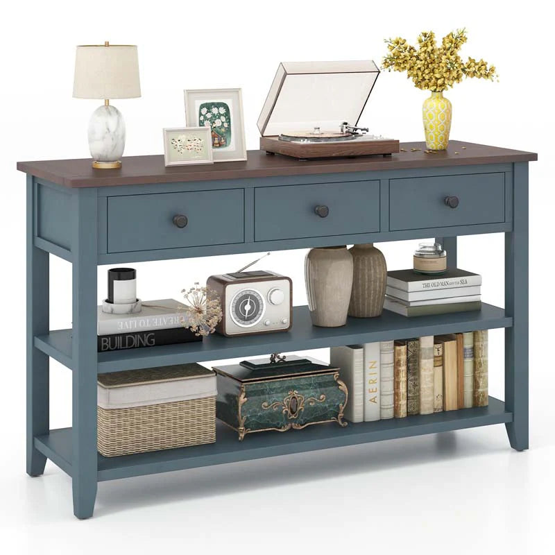 50" Farmhouse Entryway Table, Narrow Console Table with 3 Storage Drawers & 2 Open Shelves - Product image 1
