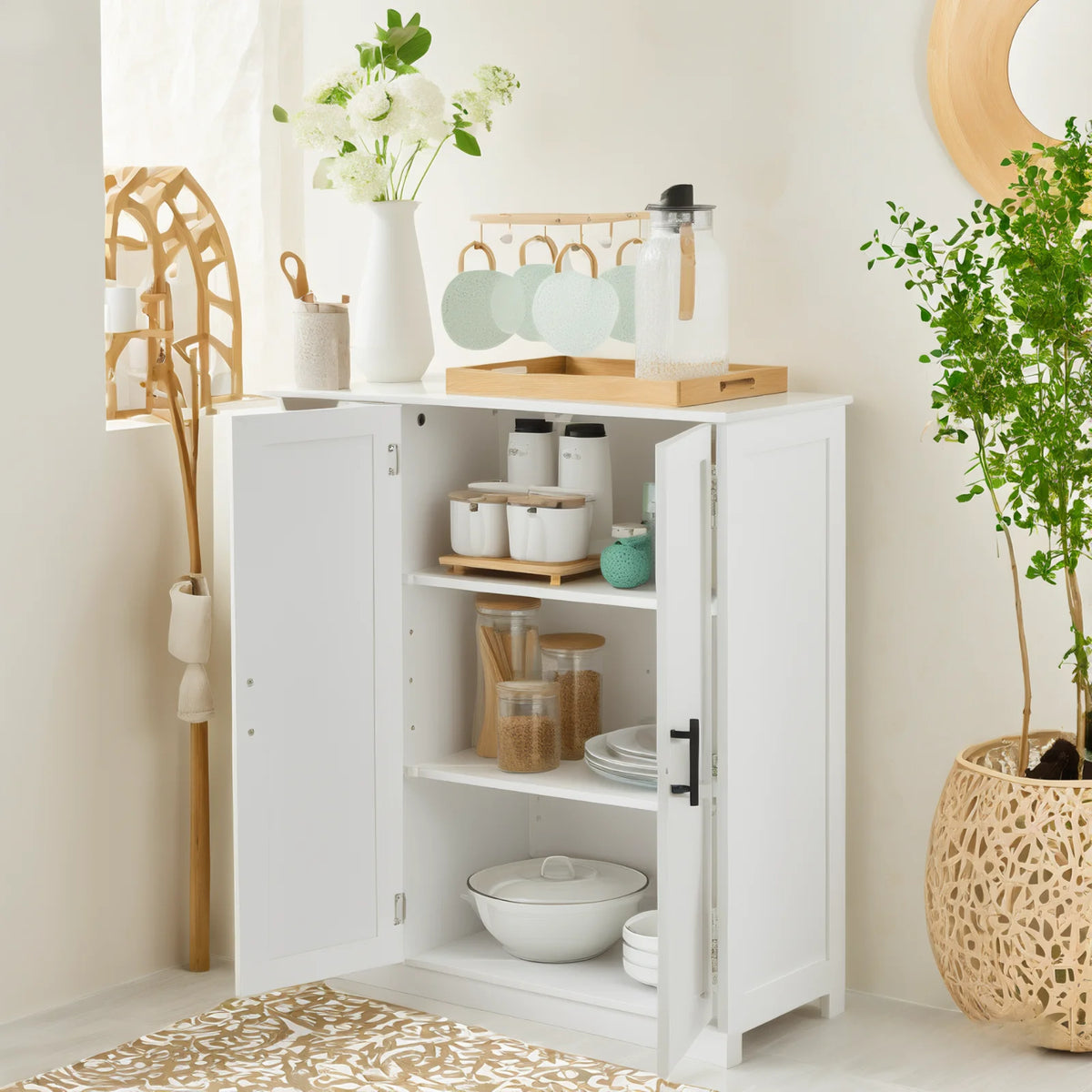 Ktaxon Wooden Bathroom Floor Cabinet with 4 Drawers & 1 Cupboard for Living Room Entryway, White - Product image 2