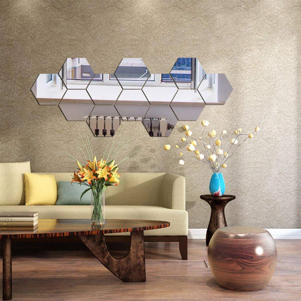 MCLEULLA Mirror Wall Stickers, 12pcs Hexagon Mirror Art DIY Home Decorative Hexagonal Acrylic Mirror Wall - Product image 1