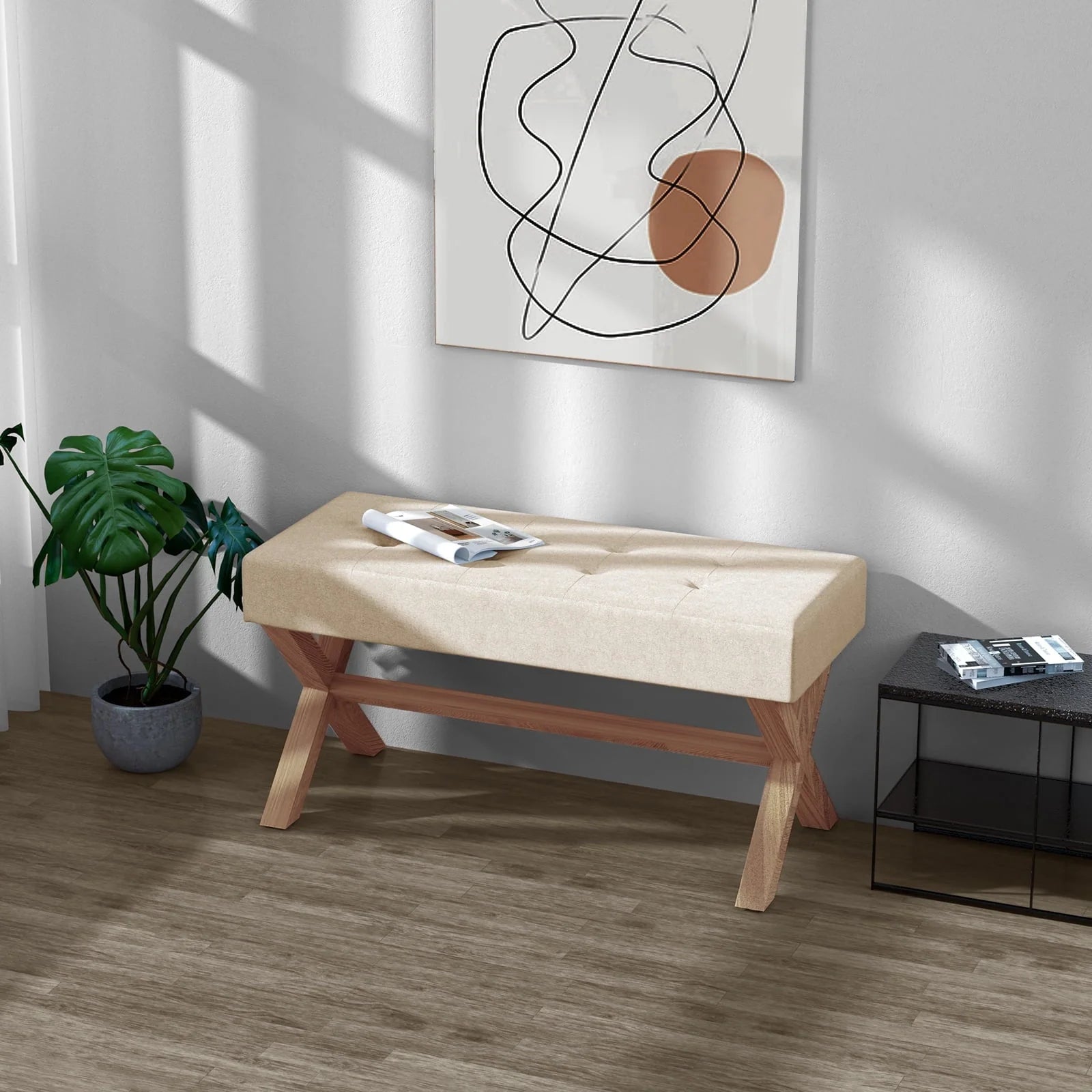 HUIMO Bedroom Bench, 35" Upholstered Entryway Bench & Dining Bench - Product image 13