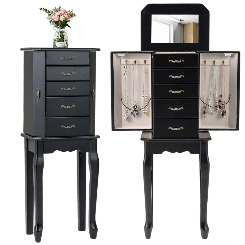 Standing Jewelry Armoire Cabinet with Flip Top Mirror, 4 Drawers, 2 Side Doors & Necklace Hooks - Product image 22