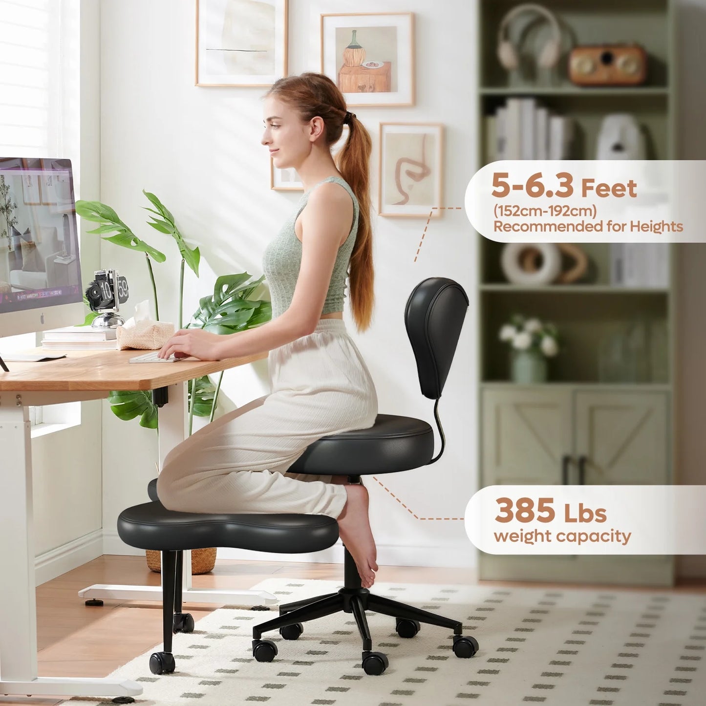 Pinmoco Ergonomic Cross Legged Swivel Chair, Adjustable Height and Teddy Fabric - Product image 16