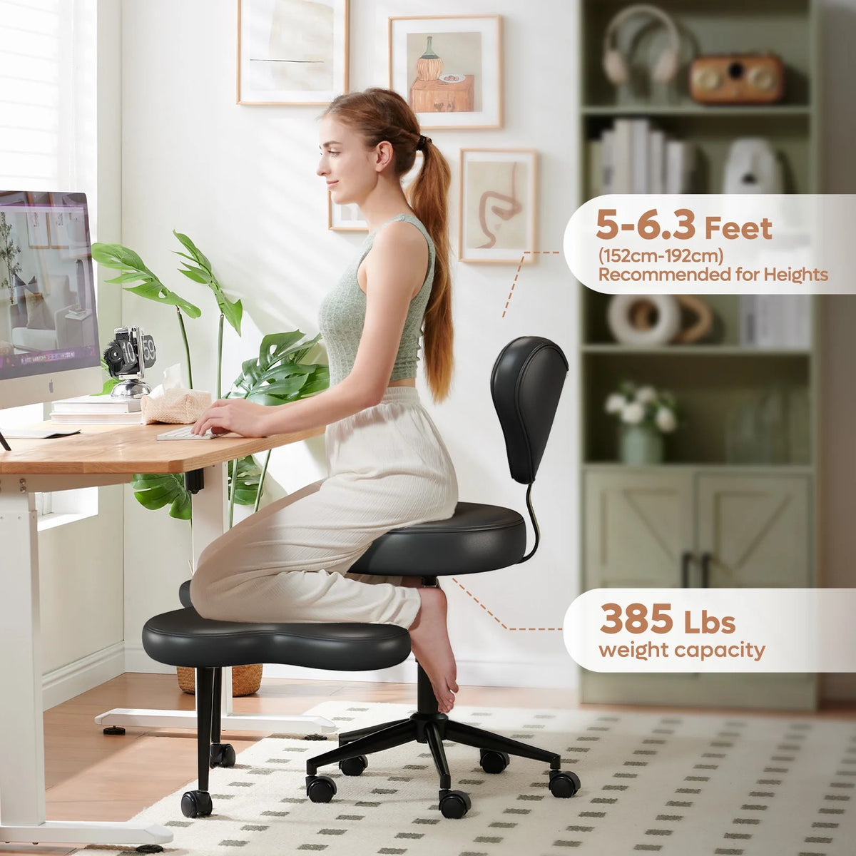 Pinmoco Ergonomic Cross Legged Swivel Chair, Adjustable Height and Teddy Fabric - Product image 16