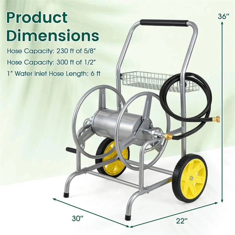 Garden Hose Reel Cart Holds 230FT of 5/8" Hose, Heavy-Duty Hose Cart with 2 Wheels & Storage Basket - Product image 24