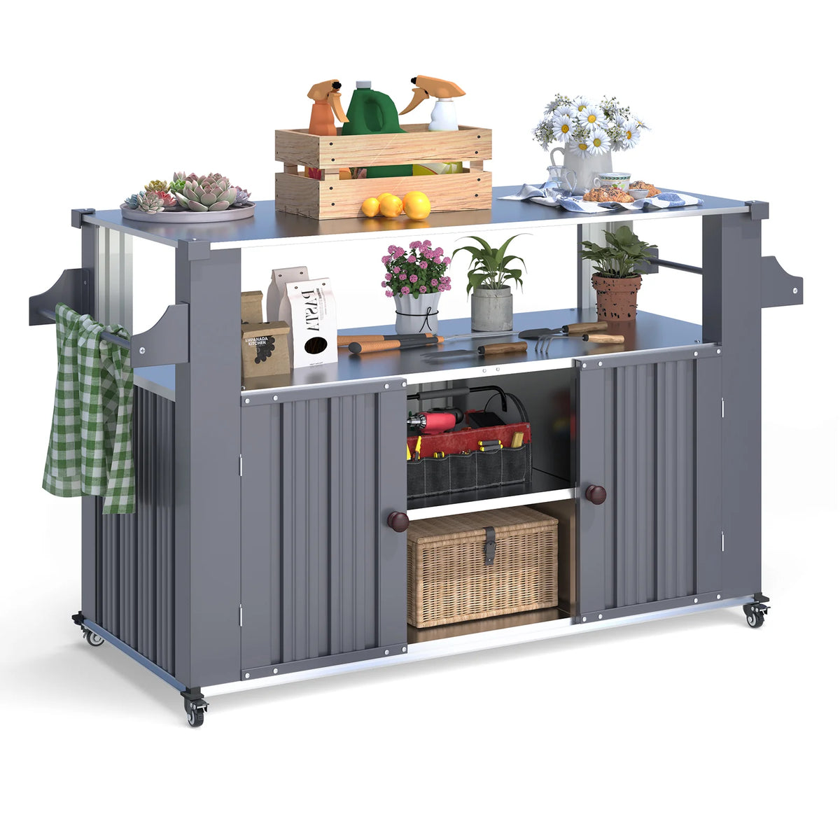 AECOJOY Outdoor Grill Table Cart with Storage Cabinet, Dark Grey - Product image 1