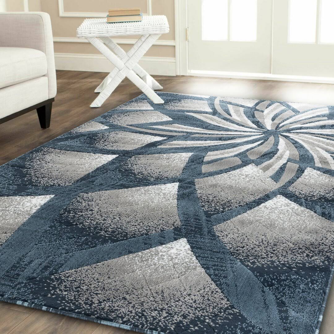 Kimbrel Floral Power Loom Blue/Gray/Ivory Rug Ebern Designs Rug Size: Rectangle 5'2" x 7'2" - Product image 1