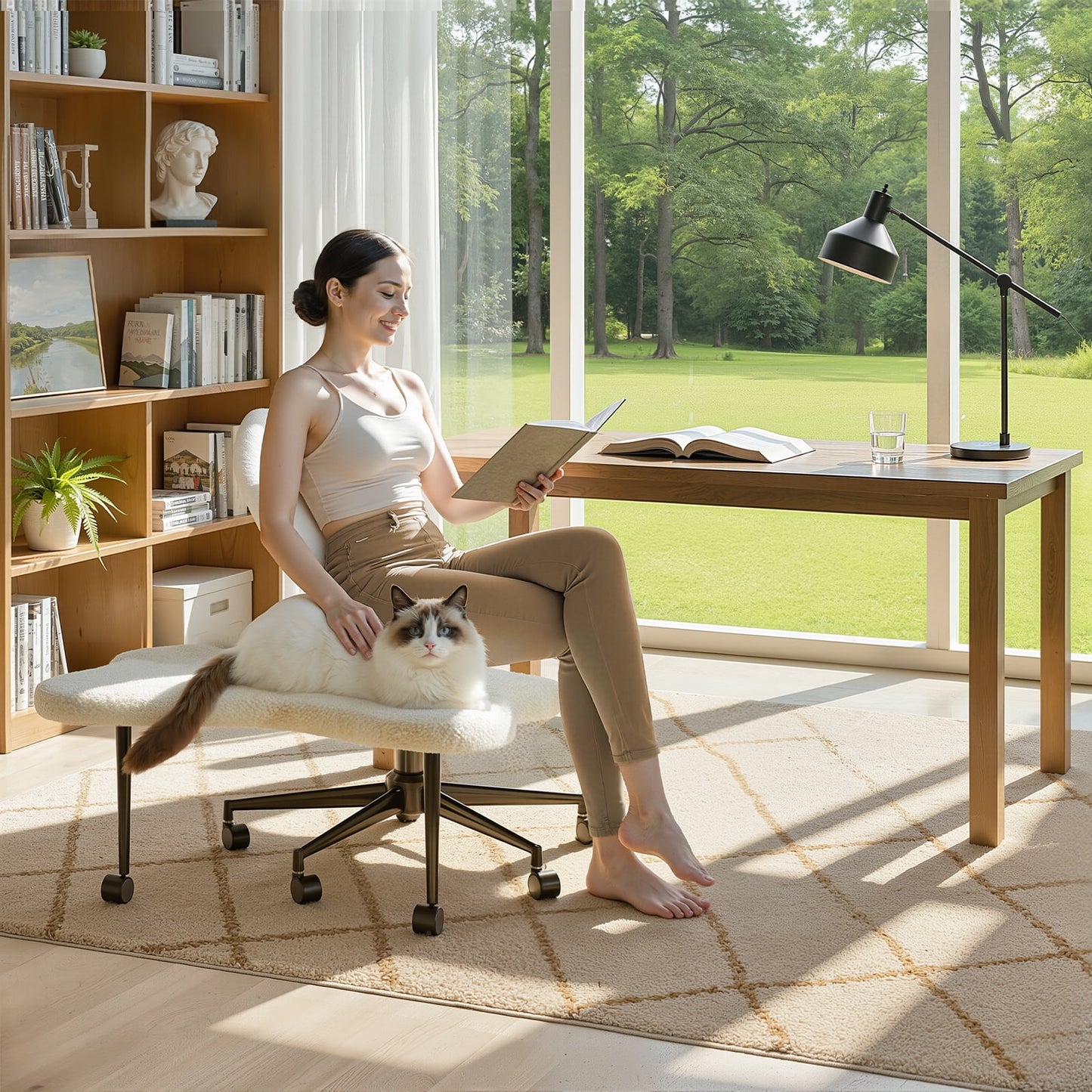 Pinmoco Ergonomic Cross Legged Swivel Chair, Adjustable Height and Teddy Fabric - Product image 2