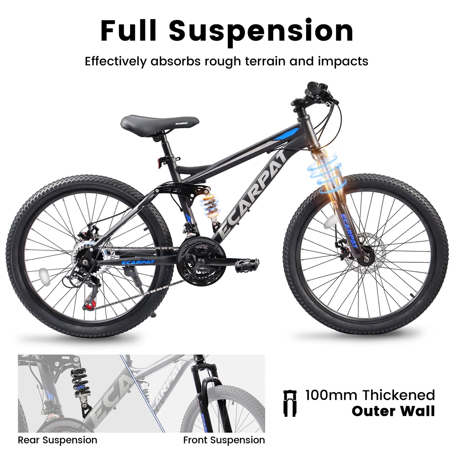 26 in Mountain Bike - 21 - Speed with Disc Brakes, Durable Frame, Front & Rear Dual - Shock Absorption, Unisex for Commuting, Travel, School & All - Terrain Cycling