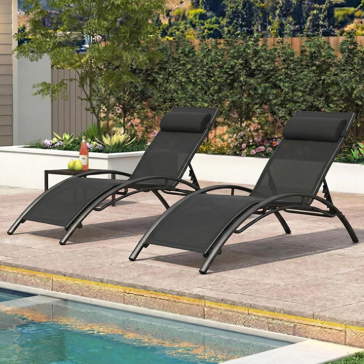 Tangkula Patio Chaise Lounges with 5-Position Backrest-Black - Product image 2