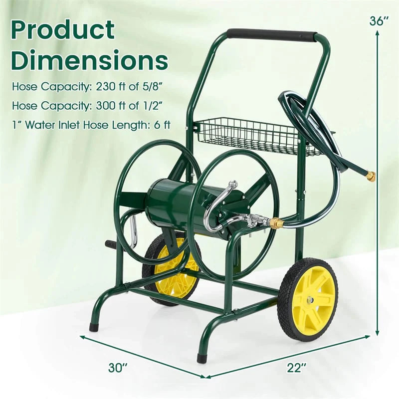 Garden Hose Reel Cart Holds 230FT of 5/8" Hose, Heavy-Duty Hose Cart with 2 Wheels & Storage Basket - Product image 4