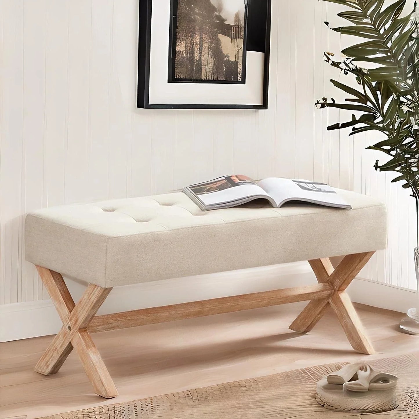 HUIMO Bedroom Bench, 35" Upholstered Entryway Bench & Dining Bench - Product image 2