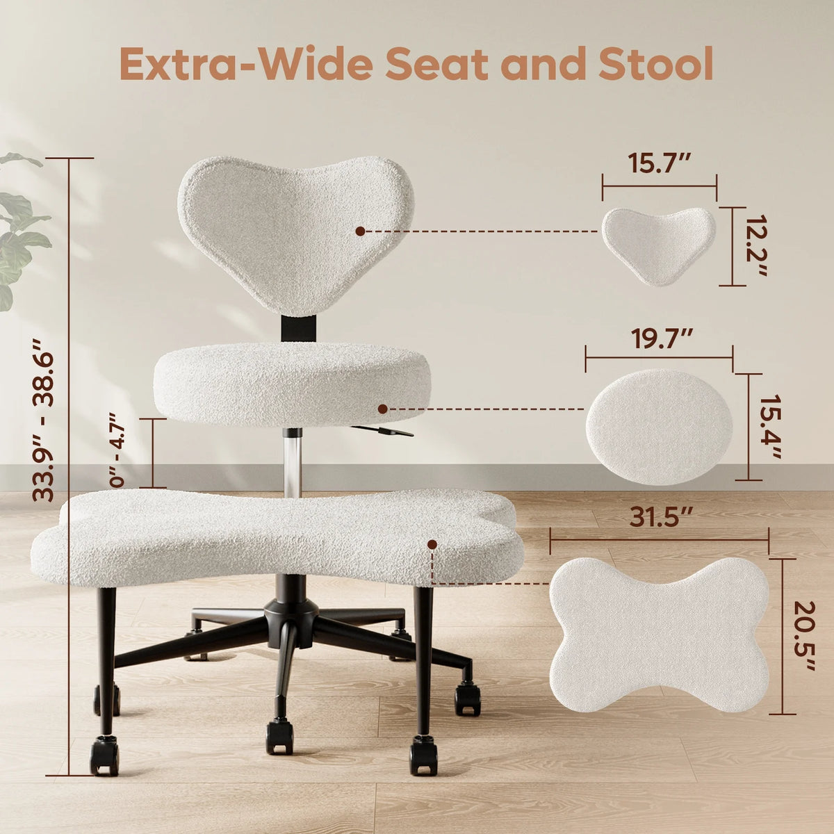 Pinmoco Ergonomic Cross Legged Swivel Chair, Adjustable Height and Teddy Fabric - Product image 11