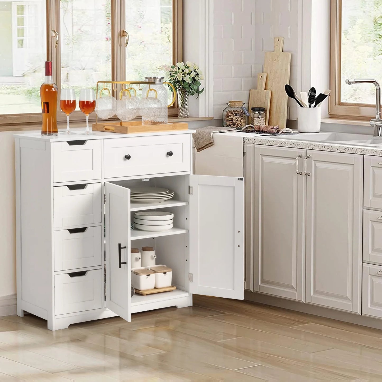 Ktaxon Wooden Bathroom Floor Cabinet with 4 Drawers & 1 Cupboard for Living Room Entryway, White - Product image 24