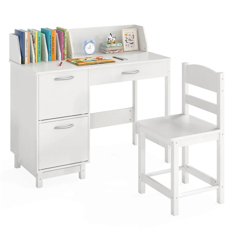 Wooden Kids Desk and Chair Set with Hutch, Storage Drawer & Cabinet - Product image 12