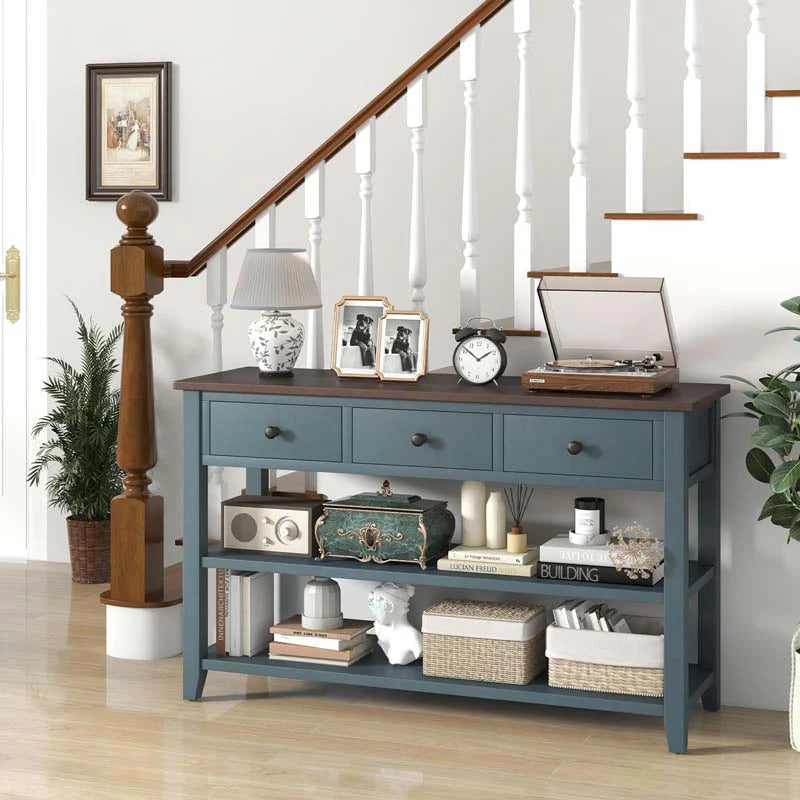 50" Farmhouse Entryway Table, Narrow Console Table with 3 Storage Drawers & 2 Open Shelves - Product image 2