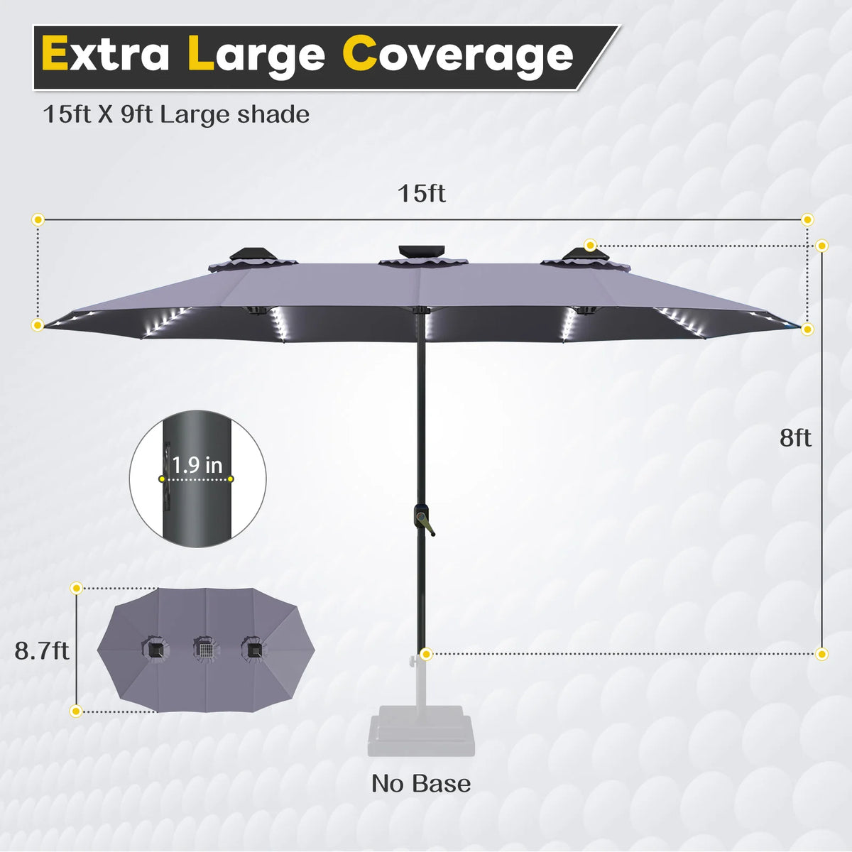 AECOJOY 15ft Patio Double-Sided Umbrella, 156 PCS Solar LED Light Outdoor Large Umbrella, Dark Grey - Product image 2