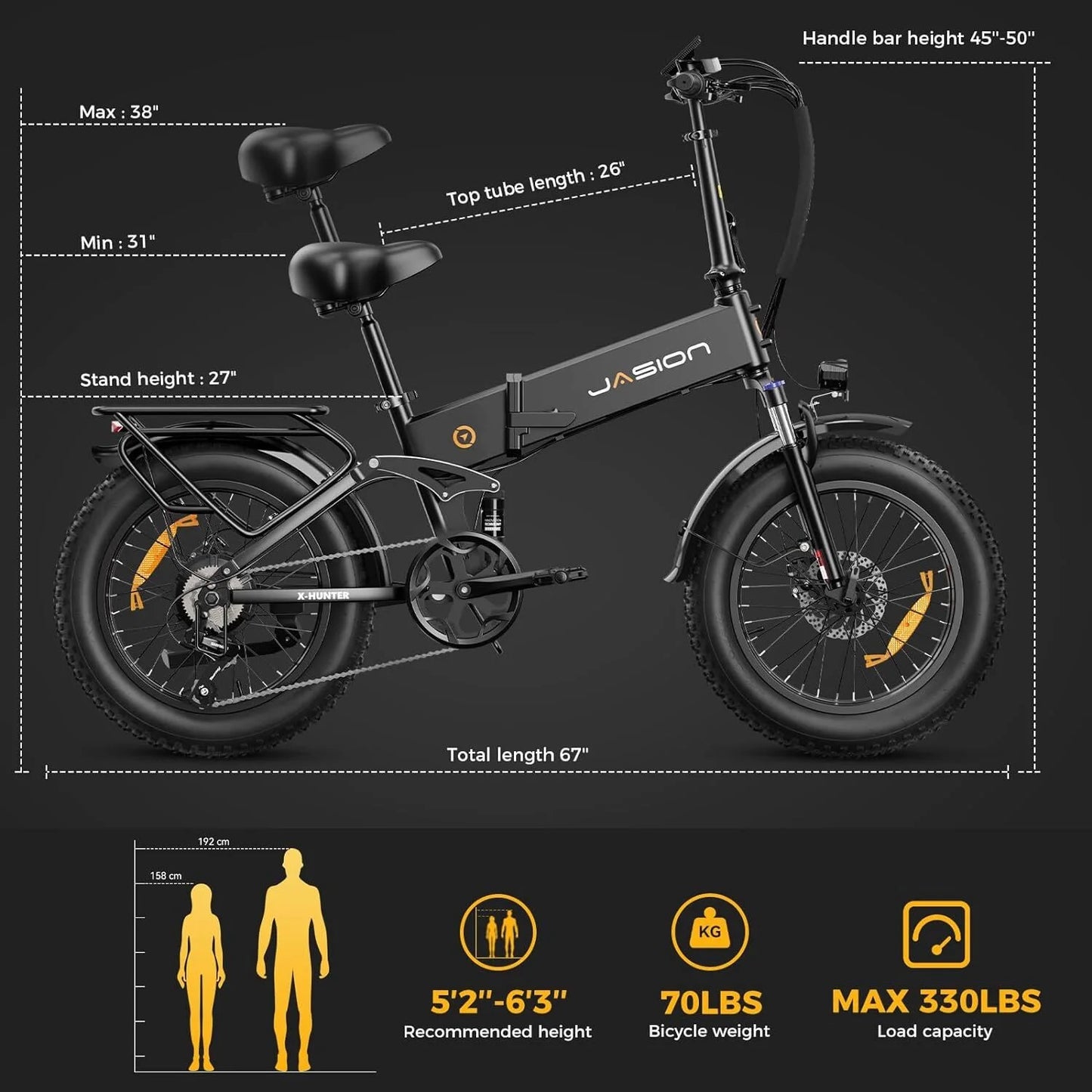 Jasion X - Hunter Electric Bike for Adults, 750W Motor Electric Bicycle with 48V 13AH Removable Battery - Product image 27