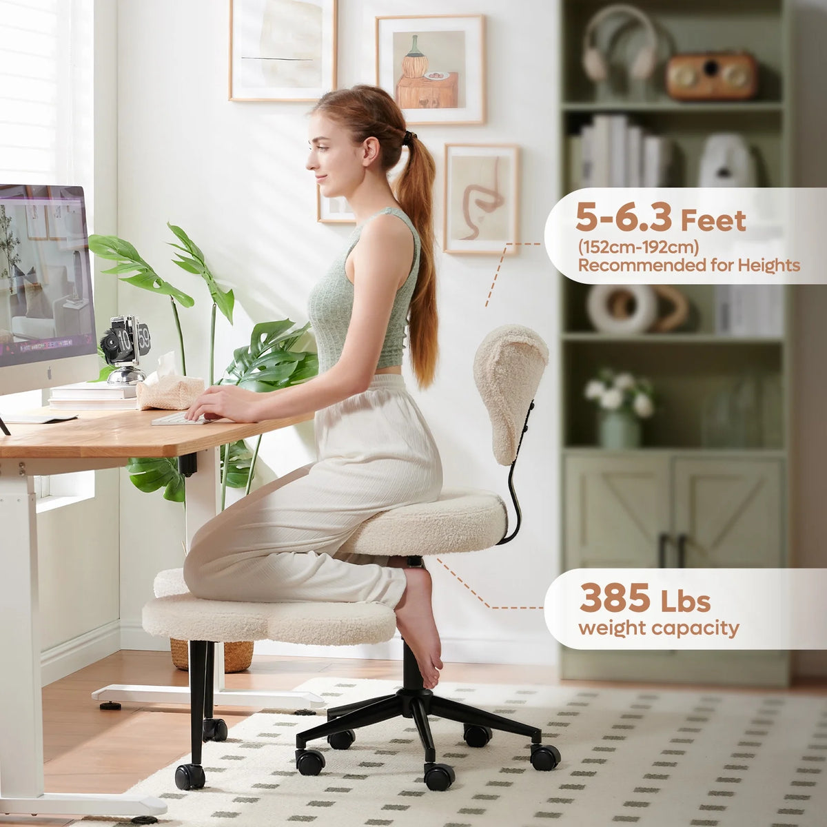 Pinmoco Ergonomic Cross Legged Swivel Chair, Adjustable Height and Teddy Fabric - Product image 7