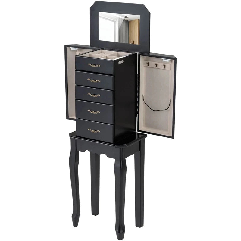 Standing Jewelry Armoire Cabinet with Flip Top Mirror, 4 Drawers, 2 Side Doors & Necklace Hooks - Product image 13