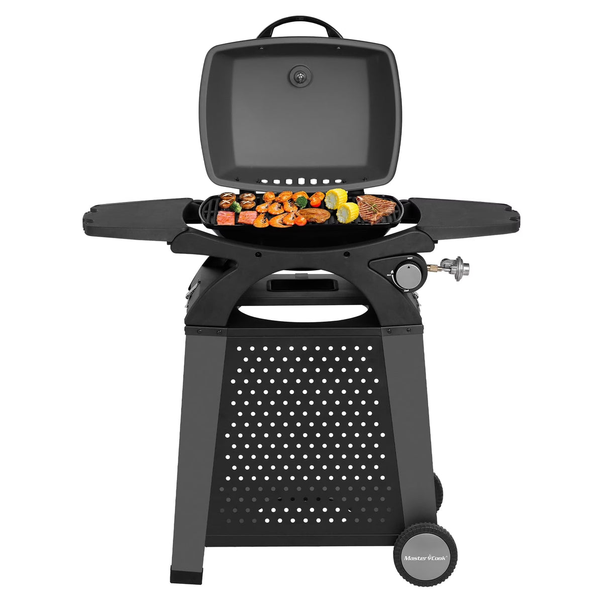 MASTER COOK Propane Gas Grill, Portable Tabletop Barbecue Grill with Cart for Patio, Camping, Travel - Product image 1