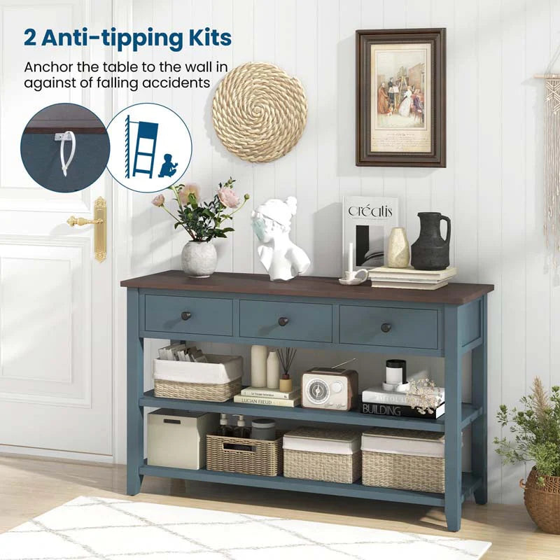 50" Farmhouse Entryway Table, Narrow Console Table with 3 Storage Drawers & 2 Open Shelves - Product image 7