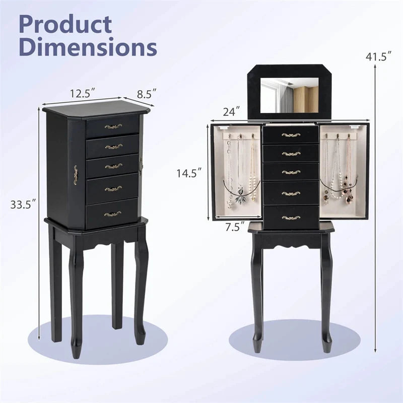 Standing Jewelry Armoire Cabinet with Flip Top Mirror, 4 Drawers, 2 Side Doors & Necklace Hooks - Product image 16