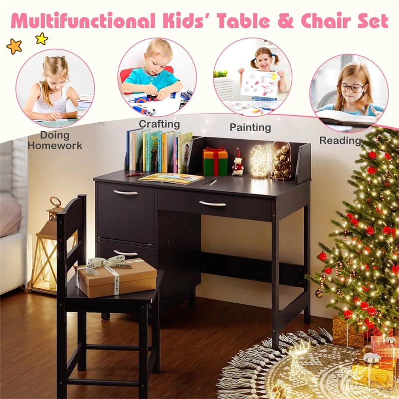 Wooden Kids Desk and Chair Set with Hutch, Storage Drawer & Cabinet - Product image 29