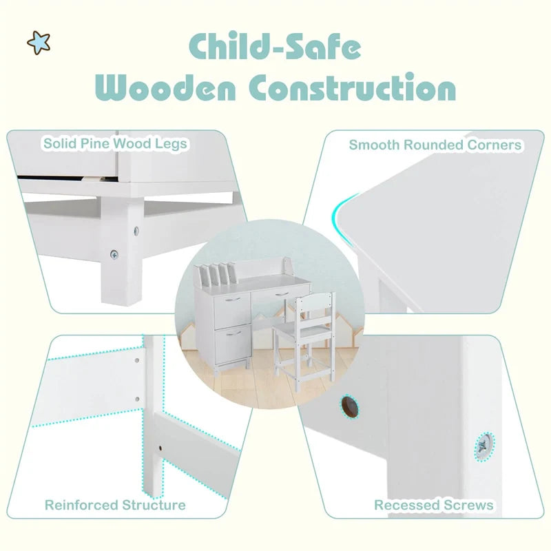 Wooden Kids Desk and Chair Set with Hutch, Storage Drawer & Cabinet - Product image 15