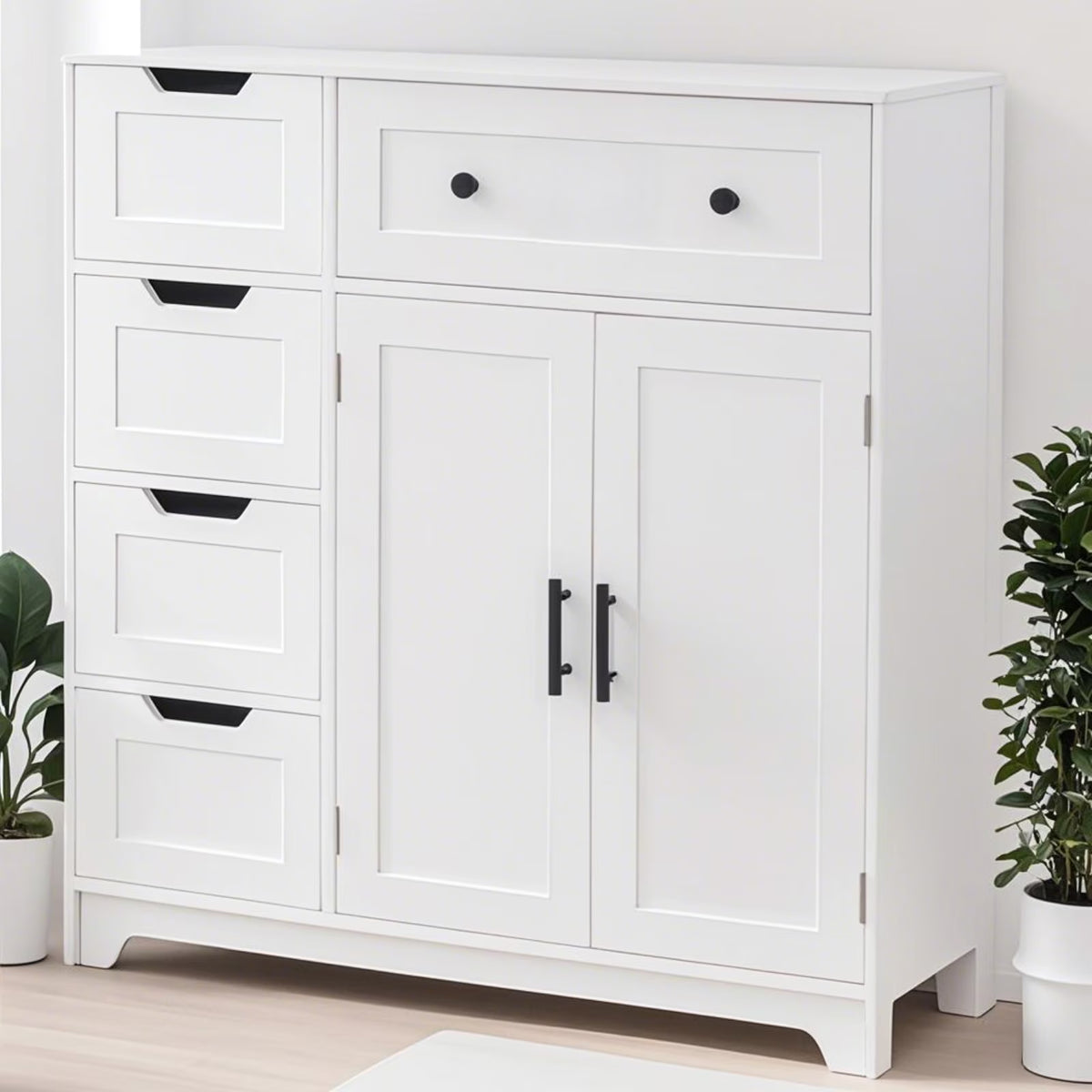 Ktaxon Wooden Bathroom Floor Cabinet with 4 Drawers & 1 Cupboard for Living Room Entryway, White - Product image 5