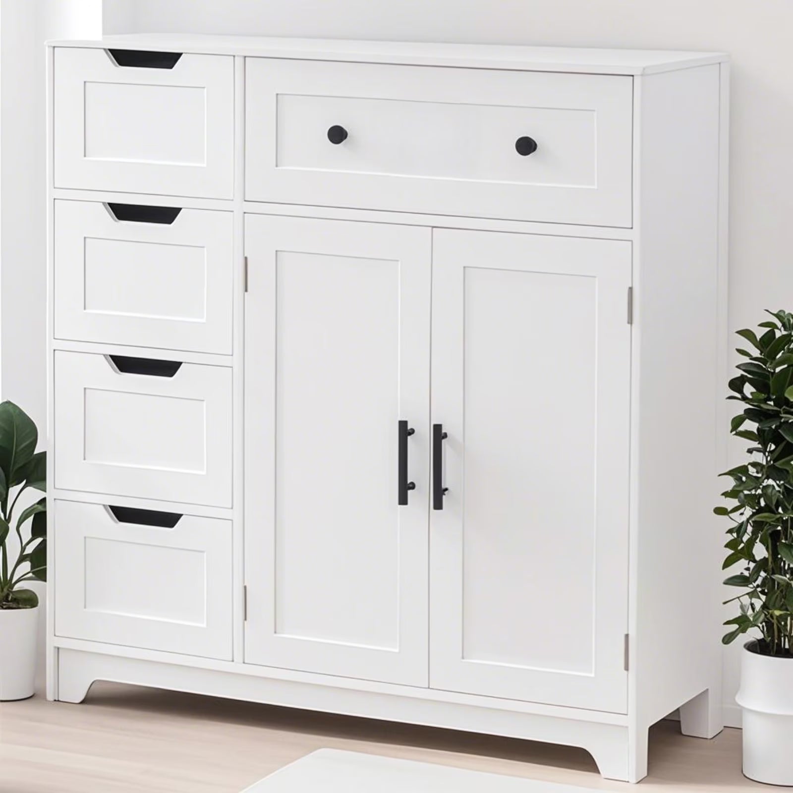 Ktaxon Wooden Bathroom Floor Cabinet with 4 Drawers & 1 Cupboard for Living Room Entryway, White - Product image 5