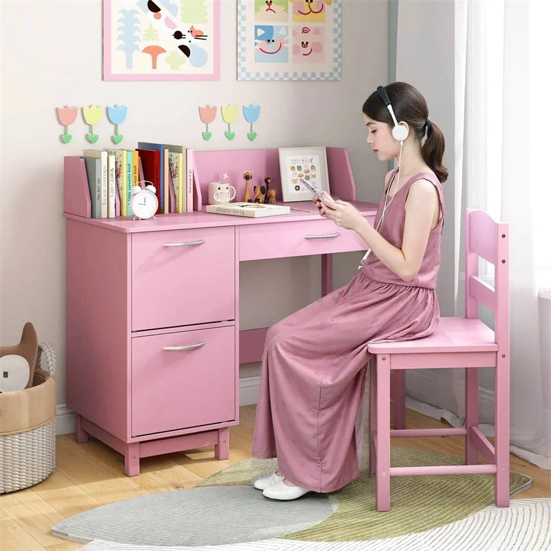 Wooden Kids Desk and Chair Set with Hutch, Storage Drawer & Cabinet - Product image 40