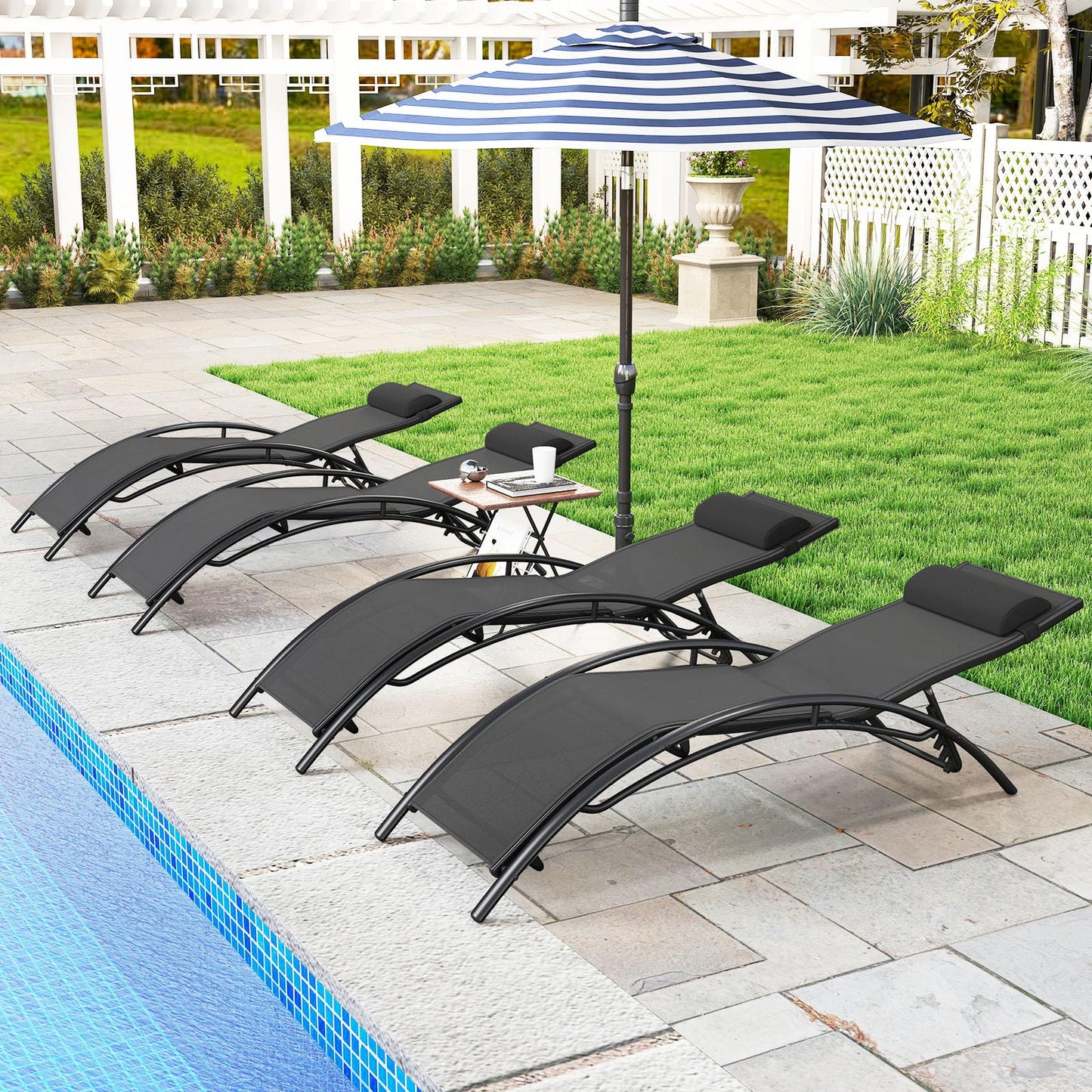 Tangkula Patio Chaise Lounges with 5-Position Backrest-Black - Product image 9