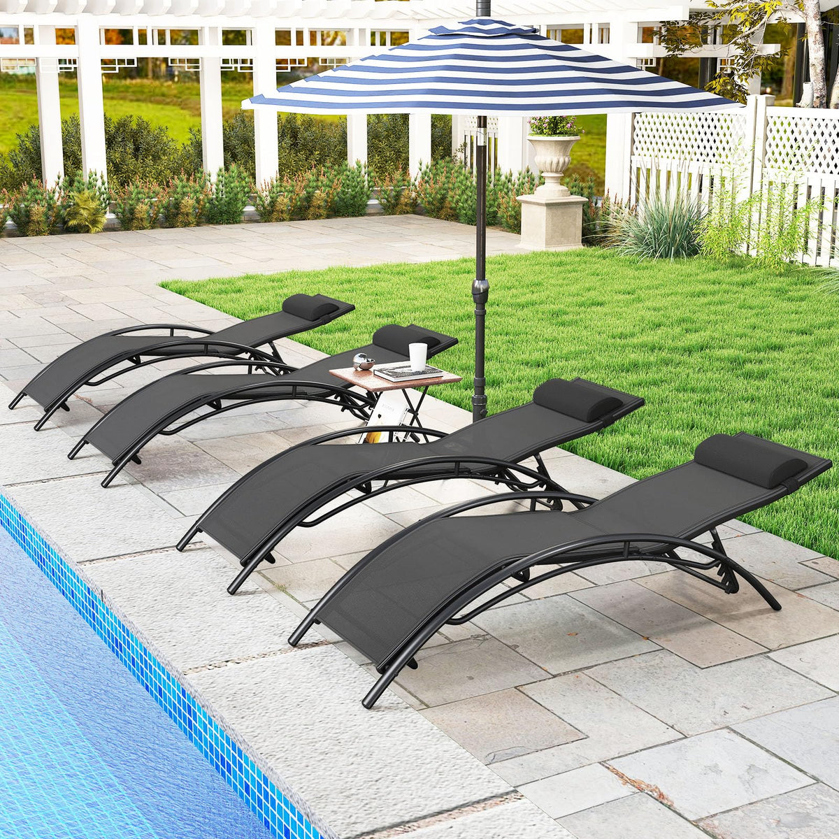 Tangkula Patio Chaise Lounges with 5-Position Backrest-Black - Product image 9